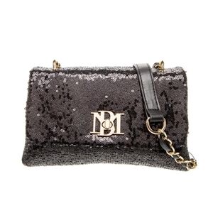 Badgley Mischka Black Vegan Leather Sequined Messenger Pearl Shoulder Bag NWT